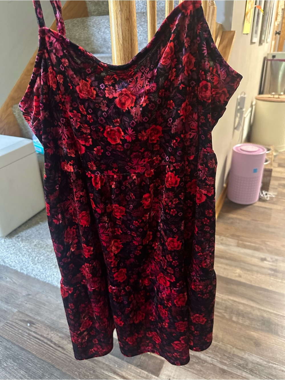 wild fable Red & Black Floral Velvet Slip Dress
